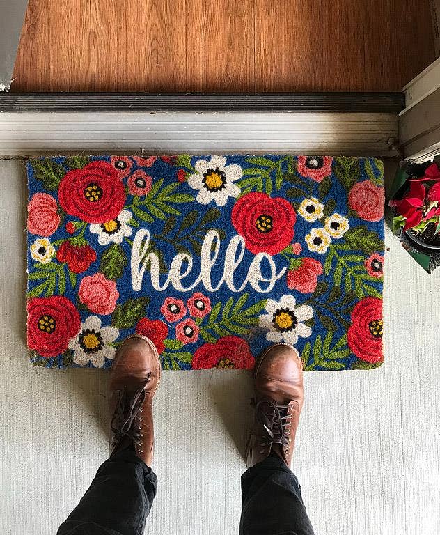 Floral Hello Doormat-Pnk/Navy-18x30"L