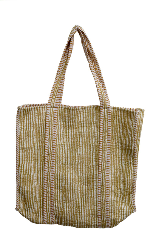 Yellow Cotton Tote Bag-Hand Block Printed