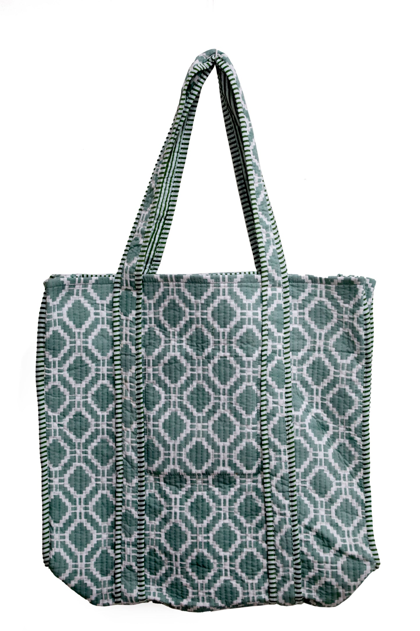 Teal Cotton Tote Bag-Hand Block Printed