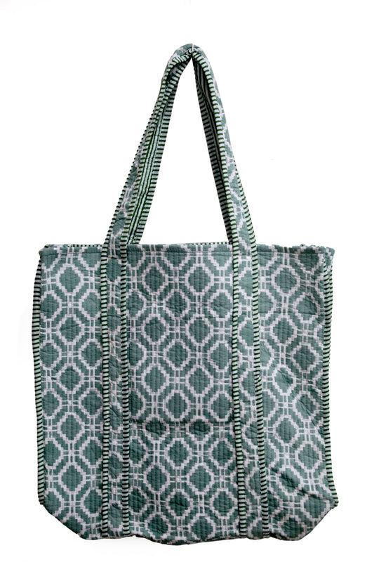 Teal Cotton Tote Bag-Hand Block Printed