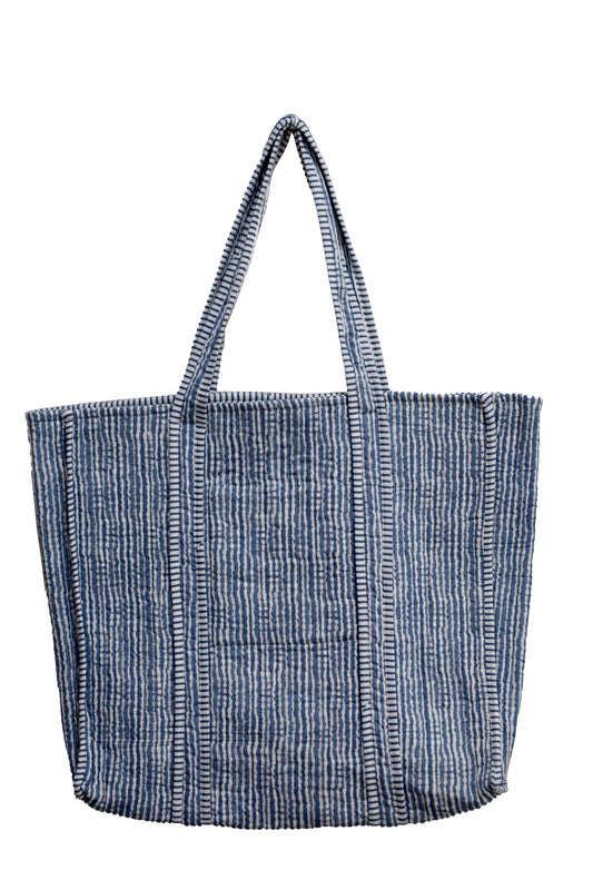 Blue Cotton Tote Bag-Hand Block Printed