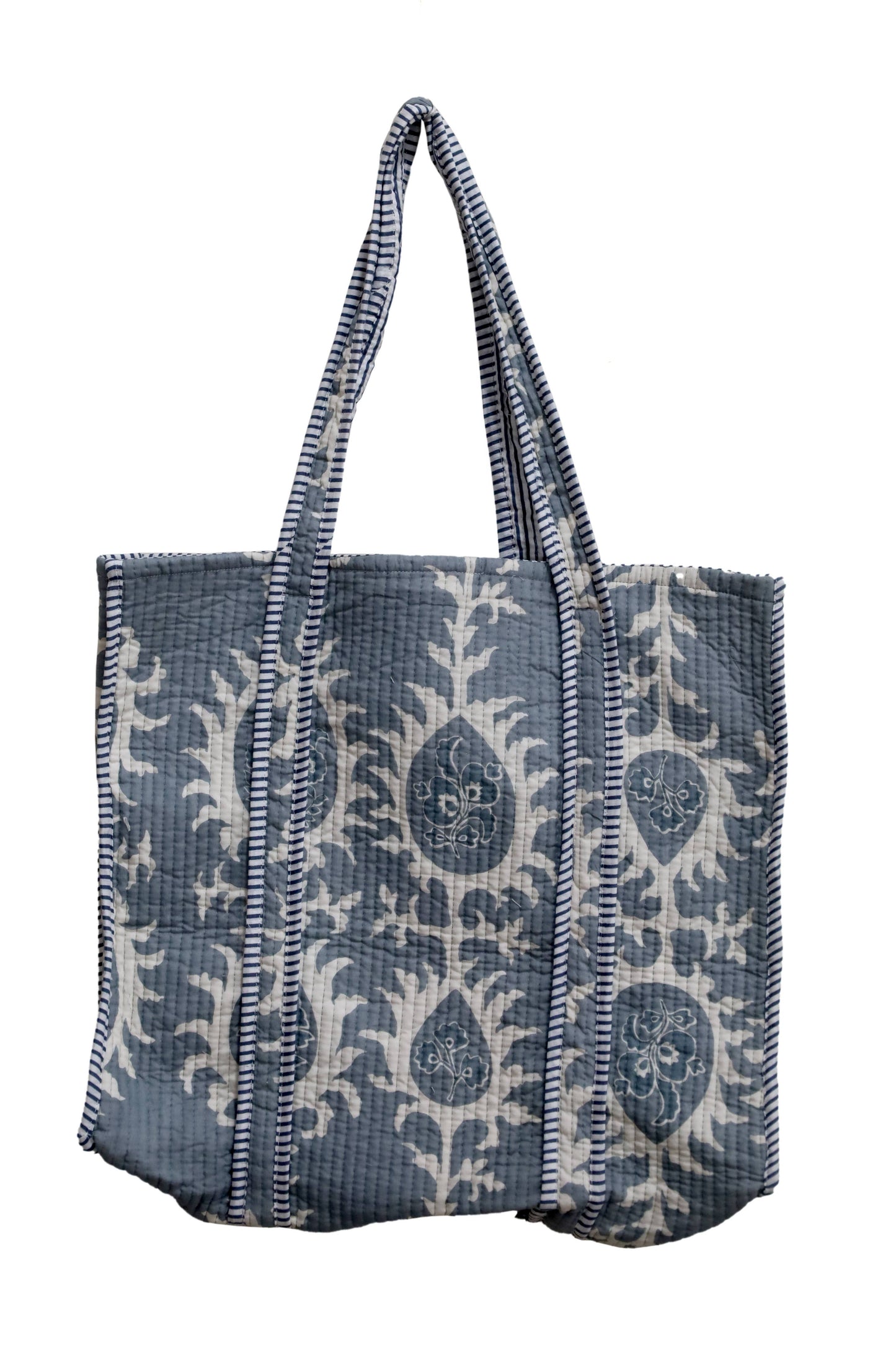 Gray Cotton Tote Bag-Hand Block Printed