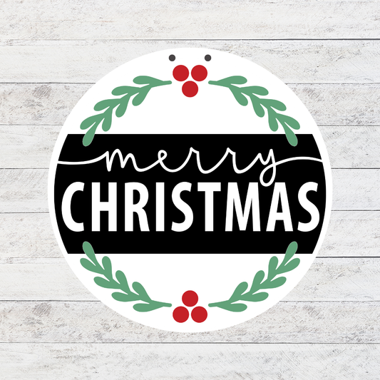 Merry Christmas Holly Door Hanger