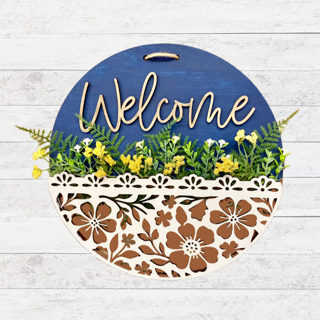 Welcome Flower Basket Door Hanger