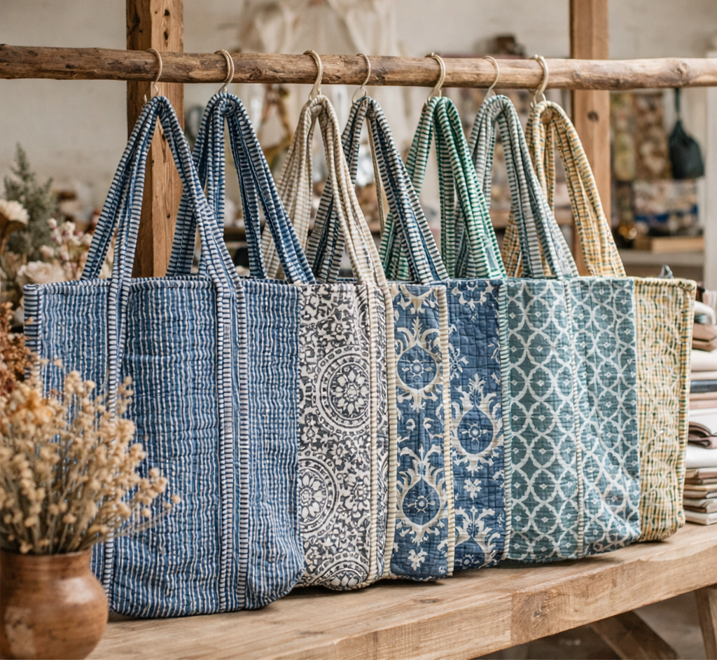 Yellow Cotton Tote Bag-Hand Block Printed