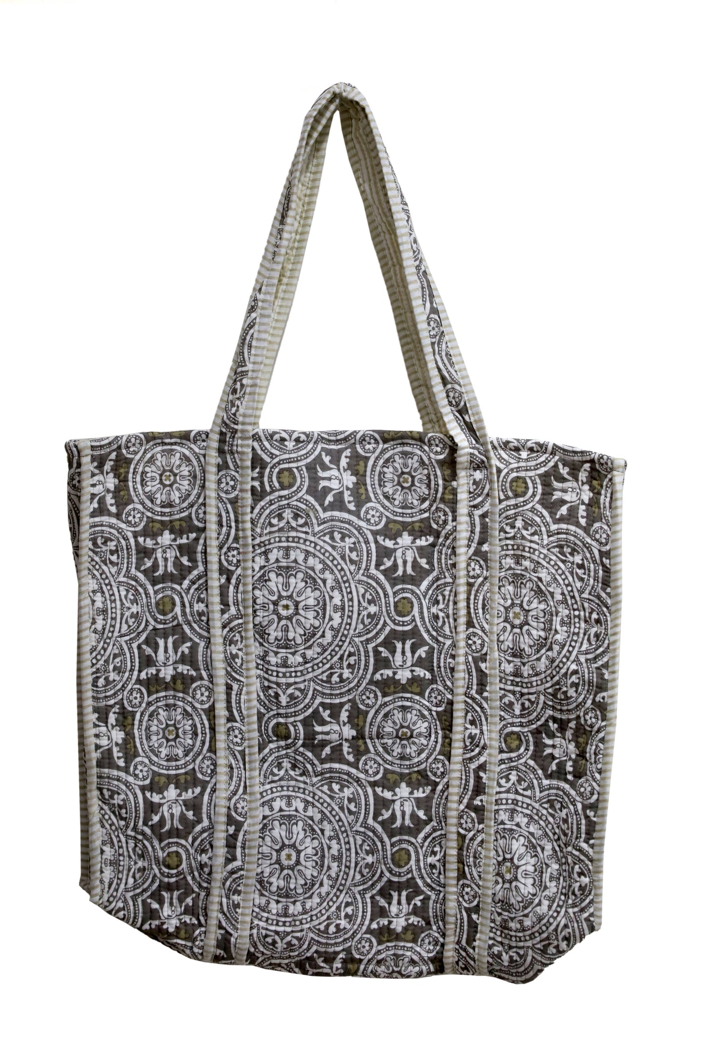Brown Cotton Tote Bag-Hand Block Printed