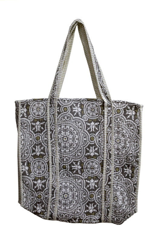 Brown Cotton Tote Bag-Hand Block Printed