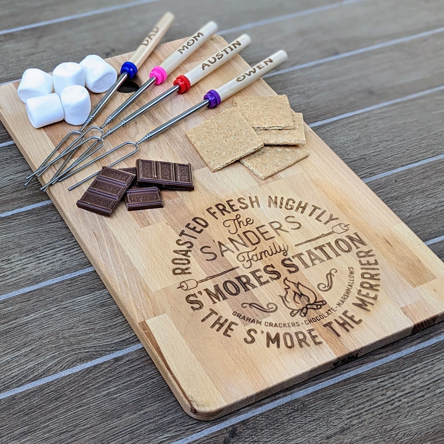 Roasted Fresh Nightly Personalized Wood Cutting Board with 4 Personalized Skewers!