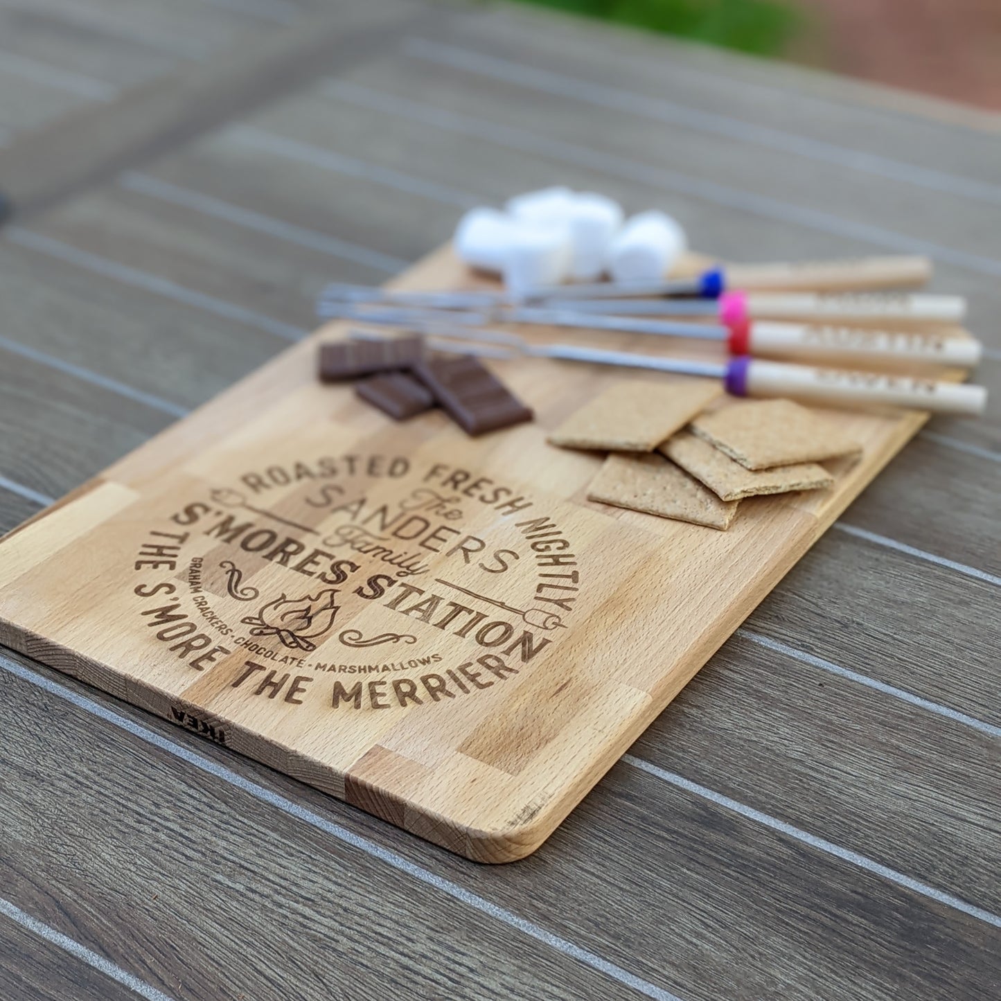 Roasted Fresh Nightly Personalized Wood Cutting Board with 4 Personalized Skewers!